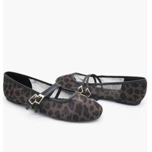 NWT Kenneth Cole Mackenzie Leopard Mesh Ballet Flats Animal Black Brown 6.5